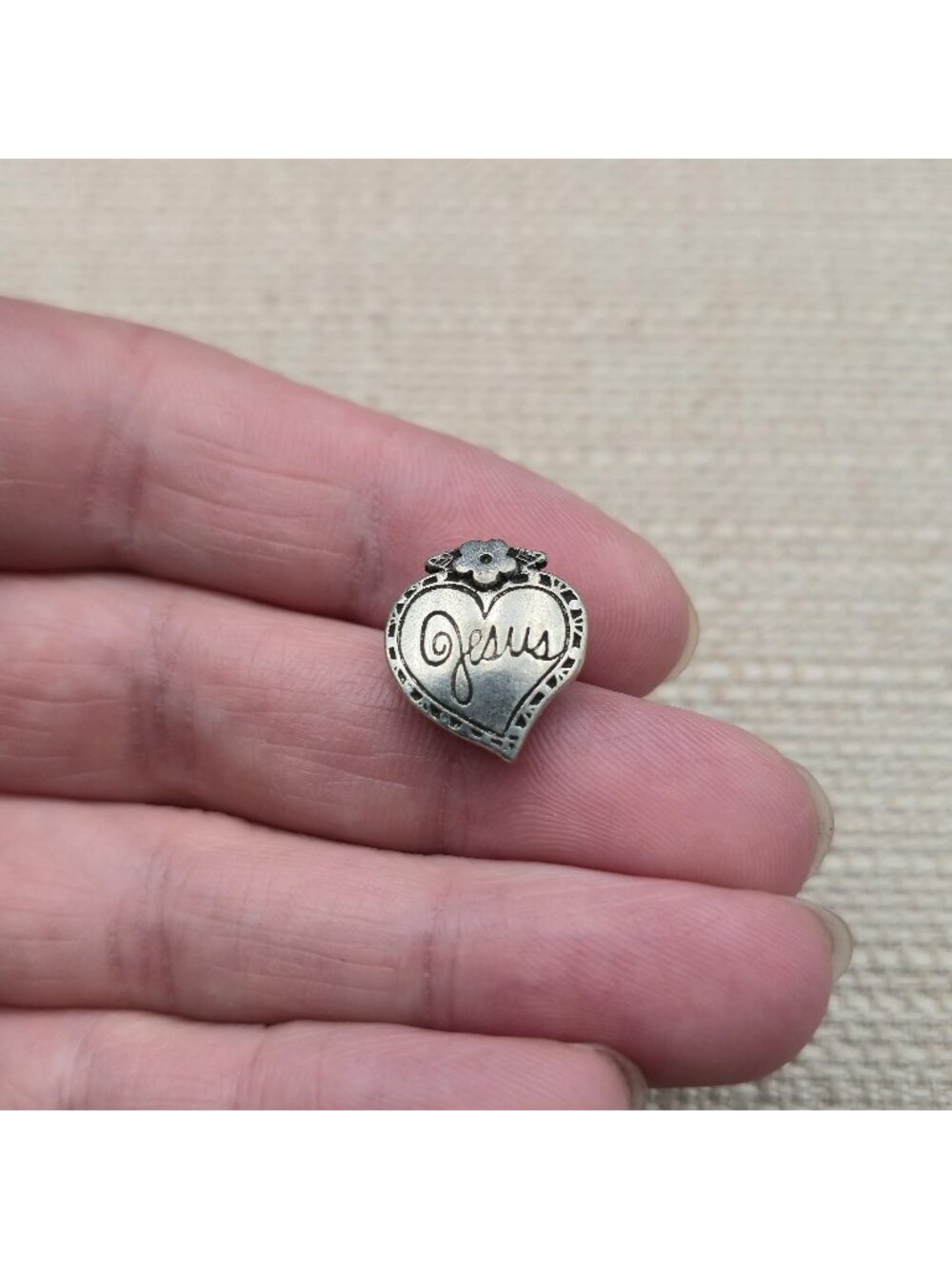 Vintage Silver Jesus Heart Lapel Pin, Religious Christian Faith Gift A8001